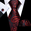 Fashion Silk Men Tie Set Red Burgundy Solid Paisley Striped Plaid Floral Necktie Handkerchief Cufflinks Wedding Business