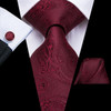 Hi-Tie Mens Gift Tie Set Red Wine Burgundy Paisley Silk Wedding Tie For Men Fashion Design Quality Hanky Cufflink Dropshipping