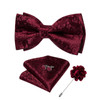 New Pre-tied Bow Ties for Men Pink Paisley Jacquard Butterfly Knot Pocket Square Cufflinks Corsage Set for Wedding