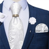 8cm Men Silk Tie White Solid Necktie Men's Formal Wedding Party Ties Cufflinks Hanky Flower Brooch Set Men Gift Corbatas DiBanGu