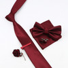 New Solid Color Men's Tie Bowtie Set Black Pink Red Blue Purpple Polyester Jacquard Woven Necktie Cufflinks Brooches Ties Gift