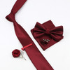 New Solid Color Men's Tie Bowtie Set Black Pink Red Blue Purpple Polyester Jacquard Woven Necktie Cufflinks Brooches Ties Gift