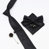 New Solid Color Men's Tie Bowtie Set Black Pink Red Blue Purpple Polyester Jacquard Woven Necktie Cufflinks Brooches Ties Gift