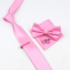 New Solid Color Men's Tie Bowtie Set Black Pink Red Blue Purpple Polyester Jacquard Woven Necktie Cufflinks Brooches Ties Gift