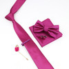 New Solid Color Men's Tie Bowtie Set Black Pink Red Blue Purpple Polyester Jacquard Woven Necktie Cufflinks Brooches Ties Gift