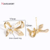 14K Gold Plated Brass Bow Knot Post Earring With Pearl Peg Bail,Inlaid Zircon Stud Earring Findings,Earring Making Accessories