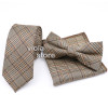Hot Striped Plaid Classic Wool 6cm Skinny Tie Bowtie Hanky Set Brown Navy Grey Men Suit Office Daily Party Cravat Accessory Gift