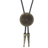 Bolo tie With Pewter Aztec Calendar Circle Design Cowboy Two Colors (Silver)