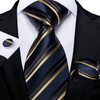 DiBanGu Designer Mens Wedding Tie Gold Black Striped Silk Neck Ties For Men Hanky Cufflinks Set Business Party Gravatas