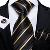DiBanGu Designer Mens Wedding Tie Gold Black Striped Silk Neck Ties For Men Hanky Cufflinks Set Business Party Gravatas