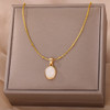 Fashion Stone Opal Oval Necklace For Women Stainless Steel Gold Color Oval Stone Pendant Necklace Wedding Aesthetic Jewelry Gift