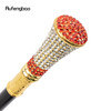 Golden Red Artificial Diamond Walking Cane Fashion Decorative Walking Stick Gentleman Elegant Cosplay Cane Crosier 92.5cm