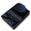 Solid Color Holiday Gift Tie Handkerchief Pocket Squares Cufflink Set Necktie Box Dark Blue Man Fit Formal Party Easter Day