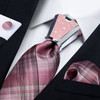 Pink Solid Paisley 8cm Silk Ties for Men with Luxury Plastic Tie Buckle Handkerchief Cufflinks Business Wedding Party Accessory