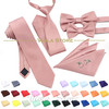 6 PCS Top Hot Color Green Pink Blue Polyester Solid 6cm Tie Set Men Kids Wedding Bowtie Hankie Party Gift Cravat Shirt Accessory