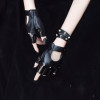 Gothic Half Finger hollow out gloves leather spice punk Lolita Unisex Y2K Harajuku photo cool JK sleeve Cosplay accessories