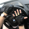 Men Lambskin Gloves For Driving Cycling Motorcycles Male Half Finger Soft Genuine Leather Lined Military Guantes Blue Gym Luvas