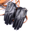 Branded NEW Novelty Women Spring Genuine Leather Thin Short Gloves Female Locomotive 100% Leather Zipper Luva Mujer Punk Eldiven