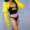 LATEX BOLERO GLOVES Vegan Leather Crop Top Shrug Jacket Yellow LLDLLNT