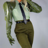 LATEX BOLERO GLOVES Shine Leather Faux Patent Top Crop Jumper Jacket Shrug Shine Olive Military Green LLDLLNT