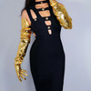 LATEX LONG GLOVES Faux Patent Leather 35" 90cm L Big Puff Sleeves Unisex Gold LLDLLNT