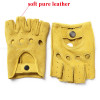 Male100% Genuine Leather Half Finger Short Gloves Men Real Sheep Skin Yellow/Brown/Black Driving Riding Thin Deri Eldiven Luva