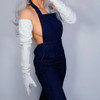 LATEX LONG GLOVES Faux Patent Leather 35" 90cm L Big Puff Sleeves Unisex Silver LLDLLNT