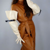 LATEX LONG GLOVES Unisex Faux Patent Leather Shine Beige 70cm 28" L PUFF SLEEVES LLDLLNT
