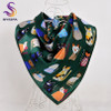 BYSIFA Green Scarves New Design Cartoon Cats Women Children Square Silk Scarf 90*90cm Spring Autumn Winter Cute Silk Scarf Shawl