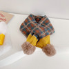 Fashion Stitching Plaid Children's Pompom Cross Scarf Autumn and Winter Boys and Girls Baby Warm Knitted Scarfs