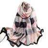 Designer Brand Women Silk Scarf Luxury Plaid Long Scarves Beach Pareo Stole Foulard Femme Bandana Hijab Lady Shawls and Wraps