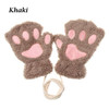 Children Cat Gloves Fashion Boys Girls Cat Claw Paw Plush Mittens Warm Soft Plush Short Fingerless Half Finger Winter Gloves