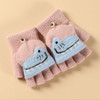 Cartoon Kids Mittens Winter Wool Knitted Flap Half Finger Gloves Fur Thick Warm Gloves Boys Girls Plush Gloves For 5-12 Years