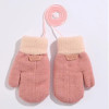 1-7Years Old Children's Gloves in Autumn and Winter Plush Thickened Cartoon Outdoor Cold-proof and Warm Knitted Gloves with Rope