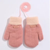 1-7Years Old Children's Gloves in Autumn and Winter Plush Thickened Cartoon Outdoor Cold-proof and Warm Knitted Gloves with Rope