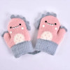 Children's Warm Gloves Knitted Jacquard Cartoon Lanyard Double Layer Fleece Mittens Cartoon Mittens Winter Warm 3-5 Years Old