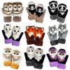 Women Men Winter Knitted Gloves Cute 3D Fluffy Cartoon Animal Decor Thickened Plush Lining Outdoor Windproof Thermal Warm Mitten