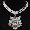 Hip Hop 3D Tiger Pendant Necklace with 13mm Crystal Cuban Chain HipHop Iced Out Bling Necklaces Men Women Fashion Charm Jewelry