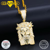 925 Sterling Silver Classic Personality Religious Style Unisex Gold Color Inlaid Moissanite Jesus Head Pendant Necklace For Men
