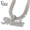Uwin Custom Baguette Chain Cursive Letter With Iced Out Name Necklace Chain Cubic Zirconia Fashion Hiphop Jewelry