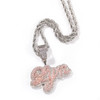 THE BLING KING Custom Name Necklace Bubble Edwardian Script Letter Iced Out White Pink CZ Personalized Pendant Hiphop Jewelry