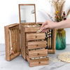 5-Layer Large Organizer Box Mirror & 4 Drawers for Ring Earrings Necklaces Vintage Style Torched Wood Jewelry Box Wood for Wowen