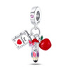 Brilliant Pink 925 Sterling Silver Pencil Apple Book Triple Charm &Rabbit Egg&Rubik's Cube Fit Pandora Bracelet Teacher Jewelry