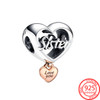 Romantic S925 Sterling Silver Love You Daughter Family Mom Dad Wife Sister Friend Heart Charm Fit Pandora Bracelet Jewelry Gift