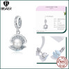 BISAER 925 Sterling Silver Charm Ocean Style Fish Dolphin Mermaid Shell Blue CZ Bead For Necklace&Bracelet DIY Fine Jewelry Gift