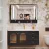 New Oak Solid Wood Bathroom Cabinet with Smart Mirror European Retro Washbasin Bathroom Vanity Cabinet with Sink