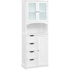 Tall Storage Cabinet with Glass Door, Bathroom Floor Cabinet 65.5″, Kitchen Pantry Storage Cabinet with Open Compartment