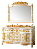 55in.double sink golden bespoke vanities baroque european style classic bathroom cabinets with chic long silver mirror and legs