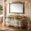 55in.double sink golden bespoke vanities baroque european style classic bathroom cabinets with chic long silver mirror and legs