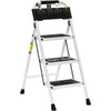 3 Step Ladder EFFIELER Folding Step Stool with Wide Anti-Slip Pedal, 500 lbs Sturdy Steel Ladder, Convenient Handgrip